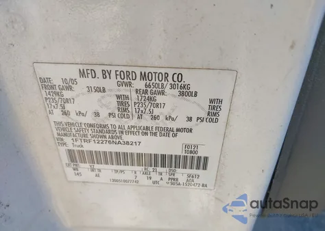 2006 Ford F-150 Stx/Xl/Xlt from USA, damaged, VIN 1FTRF12276NA38217